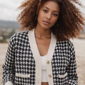 A New Day black & white houndstooth cardigan Size M #preppy